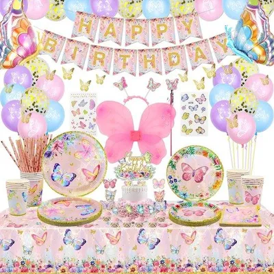 Immagine prodotto di Decorazioni per feste a tema farfalle - Set festivo - 175 pezzi - Rosa