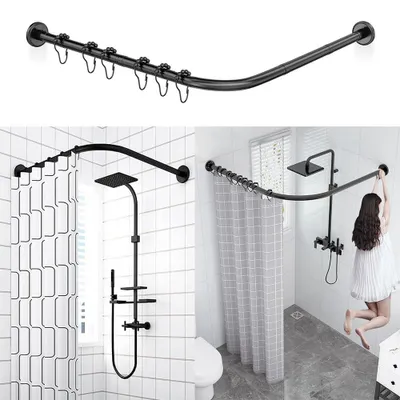 Produktbild von Verstellbare, L-förmige Duschvorhangstange aus Edelstahl, 75-95 cm