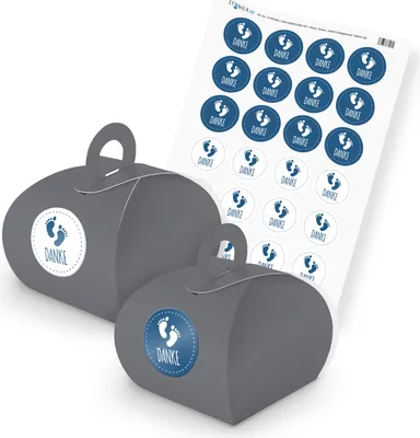 Produktbild von itenga SET DANKE Fußabdrücke(Motiv 29) 24x Geschenkschachtel mit Griff grau + St