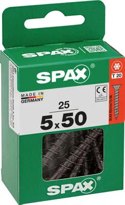 Produktbild von SPAX Universalschraube, 5 x 50, Vollgewinde, Senkkopf, T-STAR plus T20, 4-CUT, Schwarz verzinkt, 25 Stück - 4191040500502