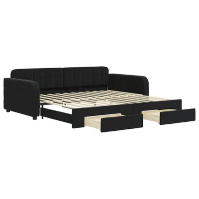 Zdjęcie produktu dla vidaXL Rozkładane łóżko dzienne z szufladami czarne 100x200 cm aksamitne