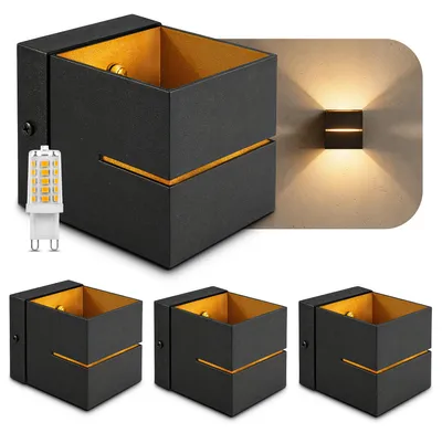 Produktbild von SSC-LUXon KOURA Wandleuchte Innen 4er schwarz mit Lichtschlitz - Wandlampe Gold Design Up Down Leuchte inkl. G9 LED warmweiß