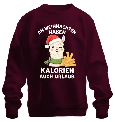 Produktbild von An Weihnachten haben Kalorien Urlaub Alpaka Lama lustig Sweatshirt Pullover, Burgundy, L