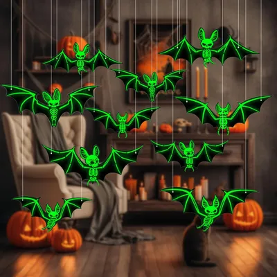 Produktbild von Leuchtende Fledermäuse für Halloween Deko, 10 Stück Gruselige Hängende Fledermäuse