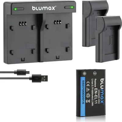 Produktbild von 1x Akku + Lader für Nikon EN-EL11 Coolpix P500, P510, P520, P5000 600 mAh