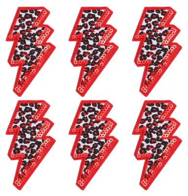 6 Chenille-Bügelpatches, rot, 7 x 3,8 cm, goldene Ränder