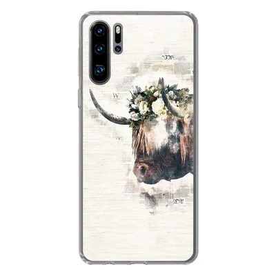 Produktbild von MuchoWow® Handyhülle Schutzhülle Hülle für Huawei P30 Pro Schottischer Highlander - Rauch - Blumen Silikon Softcase Handy Hülle - Schutzdeckel