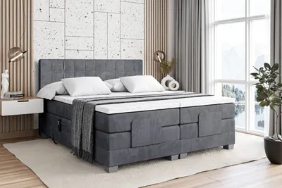 Produktbild von ALTDECOR Boxspringbett elektrisch verstellbar mit 2 Matratzen H3/Bonell- und H4/Taschenfederung + Topper (4 cm hoch), Polsterbett mit Kopfteil OSTO EL 140 x 200 Dunkelgrau Casablanca