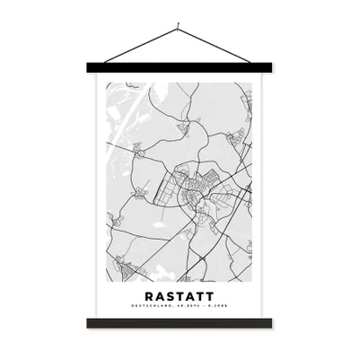 Produktbild von MuchoWow® Textilposter Rastatt - Stadtplan - Deutschland - Karte 40x60 cm mit schwarzem Rahmen - Wanddekorationen
