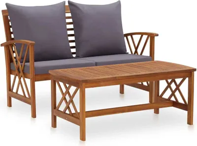 Immagine prodotto di set da giardino 2 pezzi con cuscini in legno massiccio di acacia