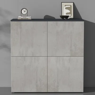 Produktbild von doporro Sideboard Kommode 100 cm in Matt Anthrazit und Beton Aufbewahrungsschrank Bodenstehend für Ihren Wohnbereich Viel Stauraum Schrank 04