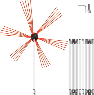 Zdjęcie produktu dla VEVOR szczotka kominiarska 9 m, miotła kominiarska 30 mm długość szczotki miotła kominiarska, 101-305 mm pręty kominowe, pręt kominiarski system szczotek kominiarskich do czyszczenia kominów