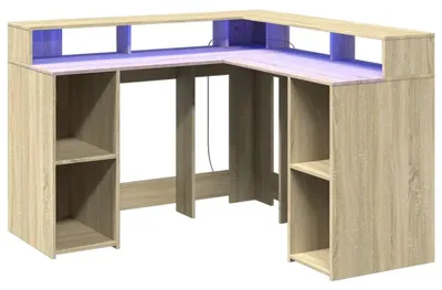 Produktbild von Schreibtisch in L-Form – Sonoma-Eiche – 130x130x91 cm – Mit RGB-LED-Beleuchtung und USB-Anschluss – Für Gaming