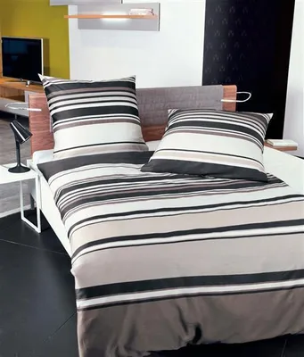 Produktbild von Janine Mako Satin Bettwäsche 3 teilig Bettbezug 240 x 220 cm Kopfkissenbezug 80 x 80 cm J. D. Streifen sand