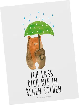 Produktbild von Mr. & Mrs. Panda Postkarte Bär Regenschirm - Weiß - Geschenk, Spruch, Grußkarte, Familie, Ansichtskarten, Pärchen, Teddy, Liebe, Freunde, Liebeskummer, einzelkarte