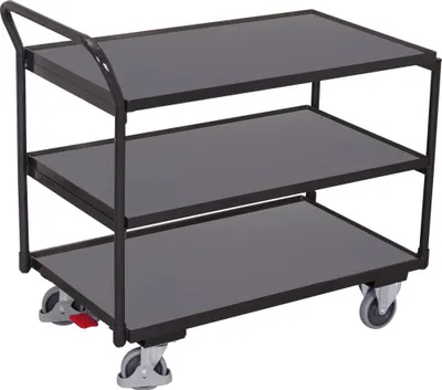 Produktbild von VARIOfit Tischwagen mit gebogenem Schiebegriff und 3 Ladeflächen 985x595mm Anthrazitgrau