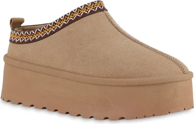 Produktbild von VAN HILL Damen Warm Gefütterte Pantoffeln Bequeme Plateau Prints Schuhe 840876, Farbe: Khaki, Größe: 40