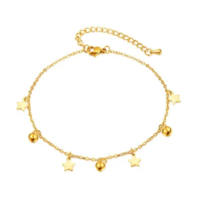 Produktbild von Fußkettchen Edelstahl Fußkette gold mit Sternen und Kugeln
