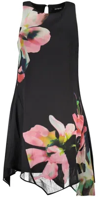 Produktbild von Stilvolles Damenkleid in Schwarz mit Muster und asymmetrischem Design