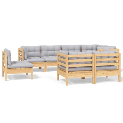 Produktbild von 8-tlg. Garten-Lounge-Set mit Grauen Kissen Kiefer Massivholz