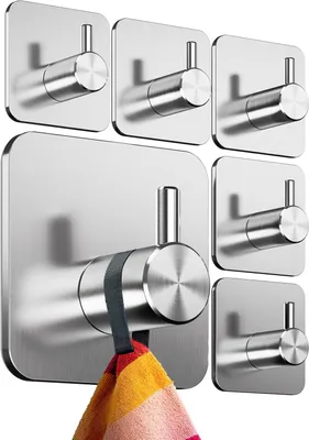 Produktbild von Selbstklebende Haken Set von 6, Edelstahl, Starke Klebehaken, für Badezimmer, Küche