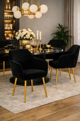 Produktbild von Stuhl für Wohnzimmer und Esszimmer ideal zum Tisch  SCHWARZ GOLD SAMT