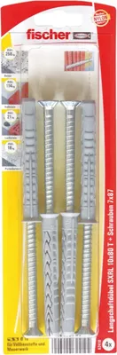 Produktbild von Fischer 4x Langschaftdübel SXRL 10x80 T Senkkopfschraube - 62410