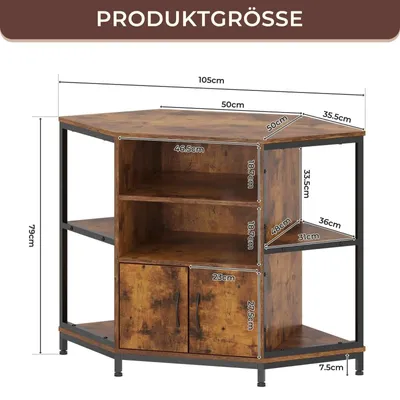 Obrázek produktu pro TV skříňka s bočními panely - nábytek do obývacího pokoje - LED osvětlení - dřevo - 105 x 50 x 79 cm - moderní styl - vintage hnědá