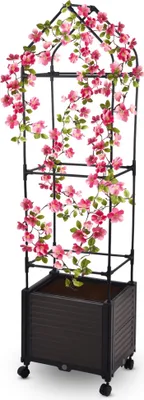 Produktbild von Blumenkasten Set mit Rankhilfe 3 Ebenen 42x30xH160 cm Pflanzkasten auf Rädern für Garten Terrasse