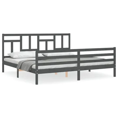 Produktbild von Massivholzbett mit Kopfteil Grau 200x200 cm