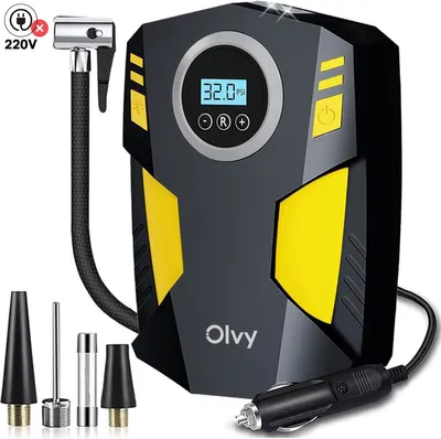 Produktbild von Olvy Luftkompressor Autoreifen 12V Netz, 10,3Bar Elektrische Luftpump, Digitaler Anzeige, LED-Leuchte Mini-Kompressor für Auto Fahrrad Bälle 4 Ventile