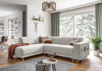 Image de MIUFORM Classy Sophie - Canapé d'angle avec fonction lit et coffre de lit L-FORME GAUCHE - 250x192cm - Beige - Canapé-lit Canapé