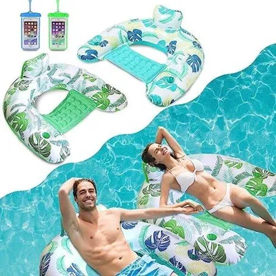 Produktbild von Famanu Luftbett 2-Sitzer Schwimmbad - Aufblasbare Wasserhängematte mit 3 Becherhaltern
