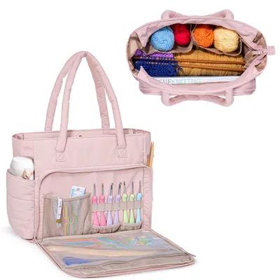 Aufbewahrungstasche für Garn, Häkelnadeln, Nähzubehör, rosa