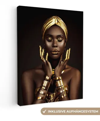 Obrázek produktu pro OneMillionCanvasses® - Obrazy na plátně - Žena - Abstraktní - Zlatá - Portrét, Nástěnné umění, Nástěnná dekorace Obývací pokoj Obrazy, 60x80cm