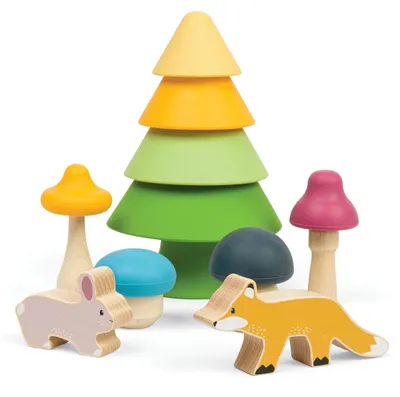 Produktbild von BigJigs Stapelspielzeug Waldfreunde nachhaltiges SilikonHolz