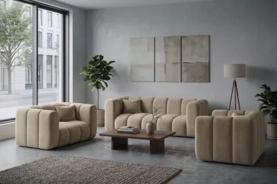 Productafbeelding van Modulaire zitmeubelset 2+1+1, fluwelen stof Riviera, Beige, GRAND, AI-gegenereerde afbeelding