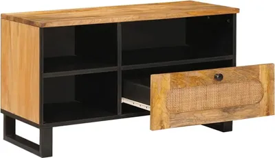 Zdjęcie produktu dla Szafka pod telewizor z półką vidaXL, brązowa, 80 x 33 x 46 cm, z litego drewna mango