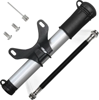 Produktbild von Bergsteiger Fahrradpumpe Minipumpe für Schrader Autoventil & Presta Sclaverand-Ventil, inkl. Flex-Schlauch, Ballpumpe, Original Bergsteiger Fahrrad-Zubehör