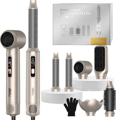 Produktbild von 6 in 1 Hairstyler mit LCD-Display, Hair Styler Set mit Föhn für Locken, Rundbürstenföhn, Haarstyler, Warmluftbürste, Airbrush, Glättbürste