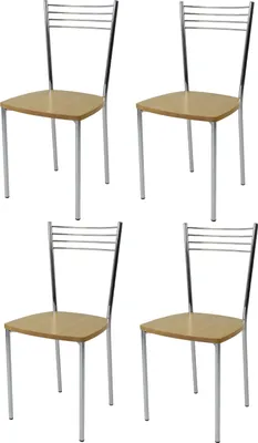 Produktbild von t m c s Tommychairs - 4er Set moderne Stühle ELENA für Küche und Esszimmer , robustes Gestell aus verchromtem Stahl, Sitzfläche aus Holz in der Farbe Eichenholz