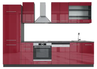 Produktbild von Küchenzeile Vicco Fame-Line Bordeaux Hochglanz/Anthrazit 300 cm ohne Arbeitsplatte, Model 35798