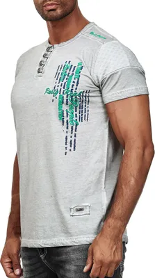 Produktbild von Herren T-Shirt "R-NEAL" Verwaschen mit Knopfleiste und Seitlichem Aufdruck Freizeit Kurzarm-Shirt S - 4XL 6784
