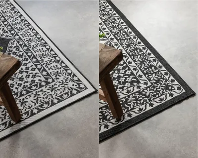 Zdjęcie produktu dla Dywan na taras 120x170cm, czarno kremowy dwustronny, sznurkowy płasko tkany