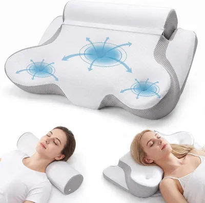 Imagen del producto de Almohada de espuma viscoelástica 2 en 1 para dormir de lado, boca arriba y boca abajo, de 62 x 42 cm, color gris