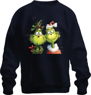 Produktbild von Grinch Weihnachten lustig Paar Kranz Holly Santa Hut Retro Uni Sweatshirt Pullover, Navy, L