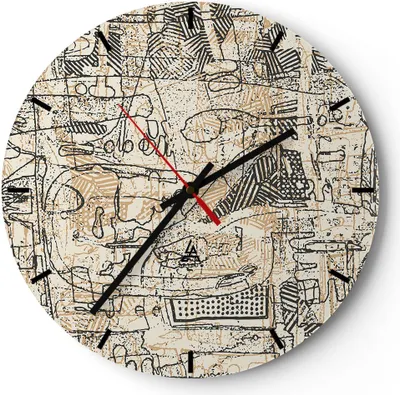 Produktbild von Wanduhr - Rund - Glasuhr - Graffiti Kritzeleien Zeichnen - 40x40cm - Schleichendes Uhrwerk - Lautlos - zum Aufhängen bereit - Dekoration Modern - Wanddekoration aus Glas - C3AR40x40-5047
