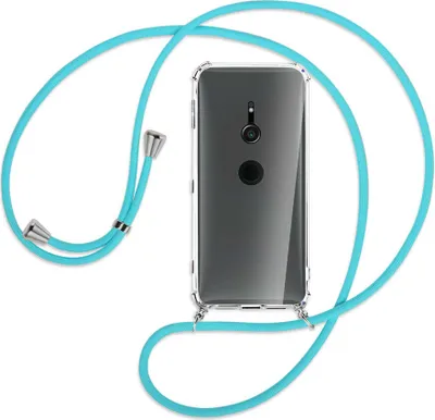 Produktbild von Handykette Backcover-Schutzhülle mit Band (Metall silberfarben) für Sony Xperia XZ2 - türkis