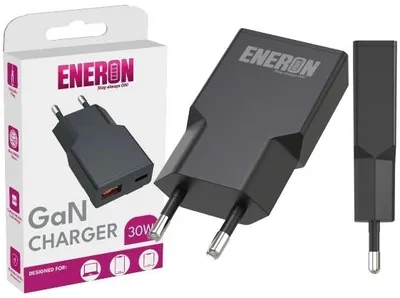 Produktbild von Ladegeräte ENERON GaN 30W USB-A USB-C Schnellladegerät 2xUSB schwarz