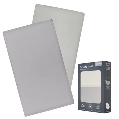 Image de Lionelo Baby Drap Bamboo Sheet pour lit d'appoint et berceau, 2 pièces (set), 118x60 cm - Blanc Gris